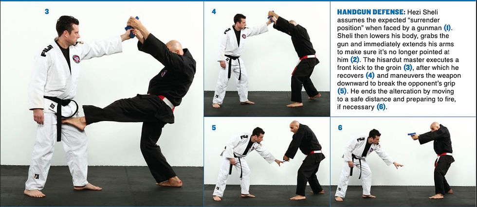 Two practitioners show handgun defense