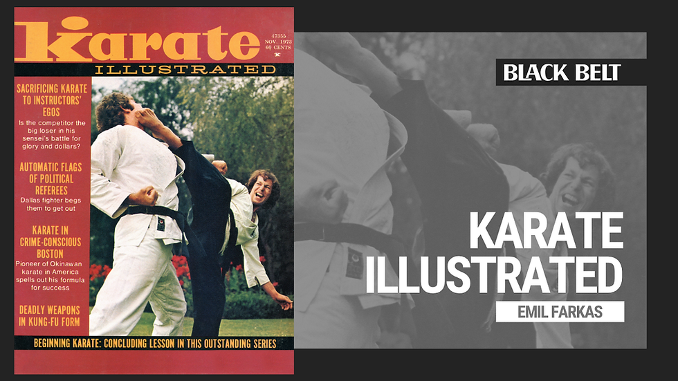 Martial arts magazine cover featuring a smiling man demonstrating a takedown. Bold text headlines include "Black Belt" and "Survival Instinct."