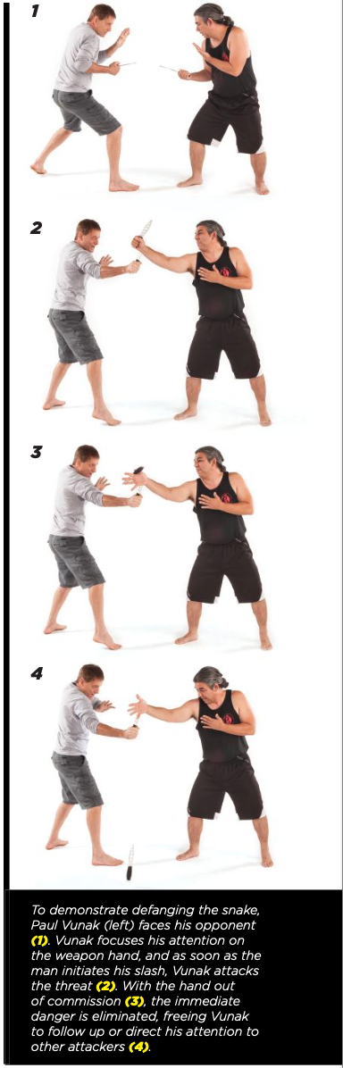 Paul Vunak demonstrates the concept of defanging the snake