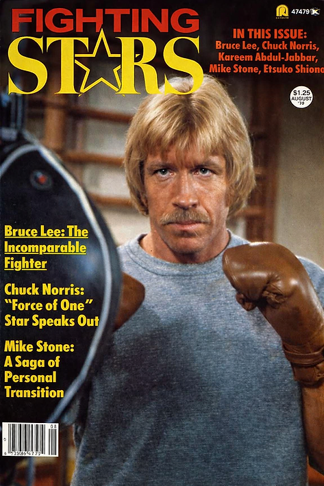 Chuck Norris standing with brown boxing gloves