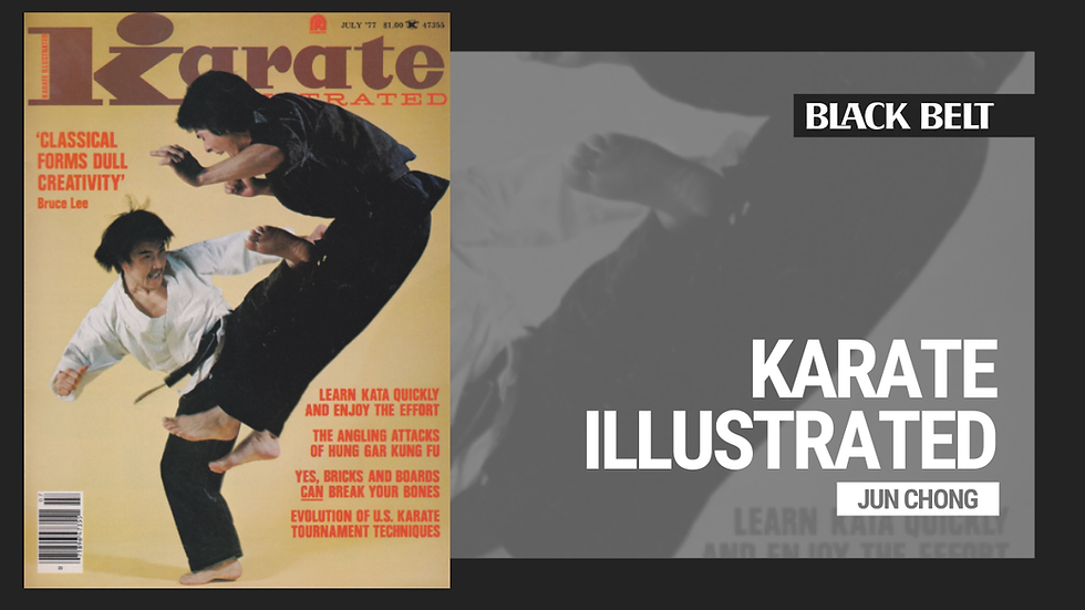 Man in a martial arts pose on a Karate Illustrated cover. Text includes article titles. Orange background, intense expressions. January '78 issue.