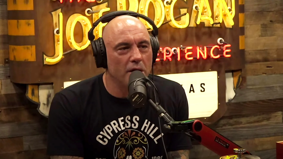 Man with headphones speaking into a microphone, wearing a "Cypress Hill" shirt. Background features neon sign with wooden paneling.